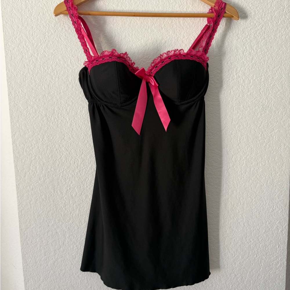 Victoria's Secret Black and Pink Chemise with Adjustable Straps
